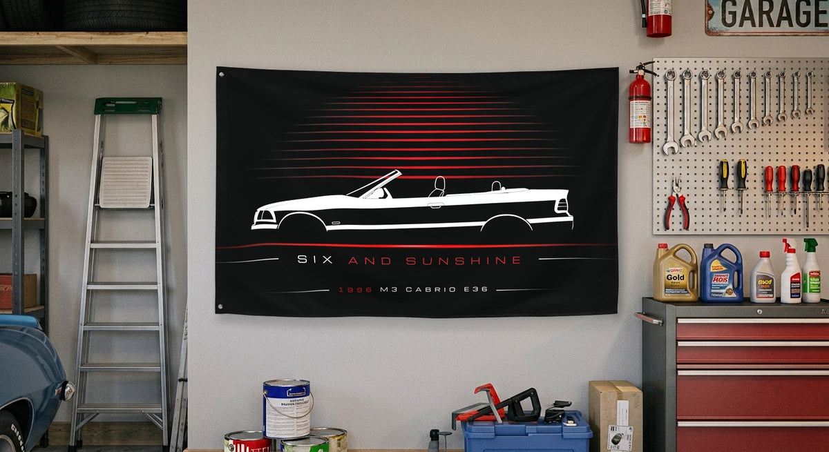 BMW M3 Cabrio E36 1996 car silhouette flag - Garage Wall