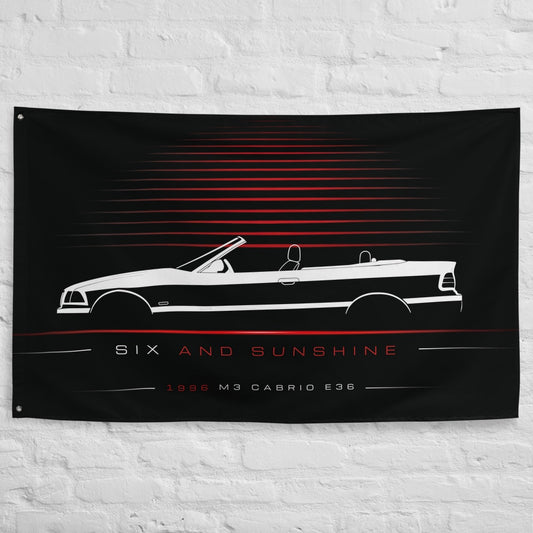 BMW M3 Cabrio E36 1996 car silhouette flag - White Brick Wall