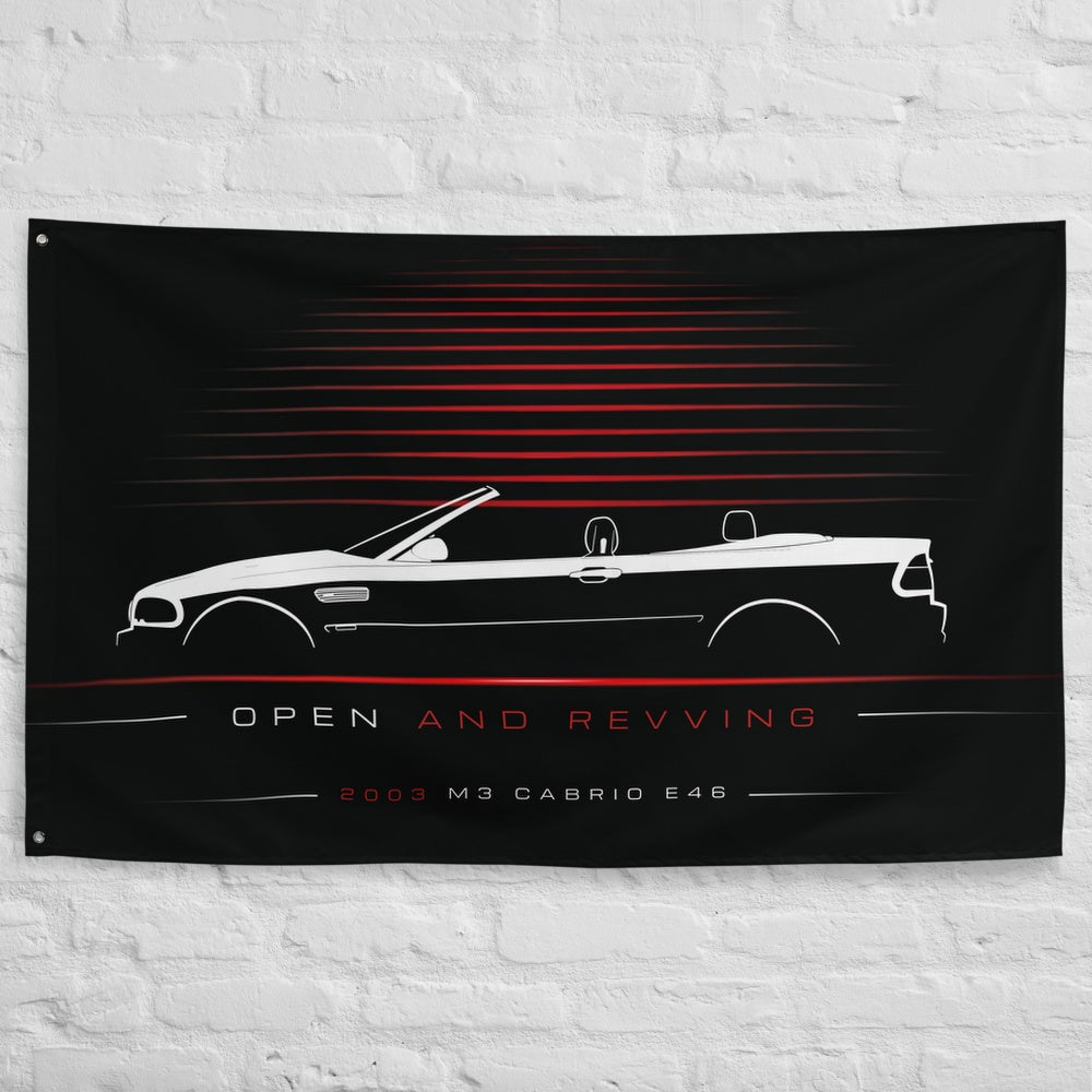 BMW M3 Cabrio E46 2003 car silhouette flag - White Brick Wall