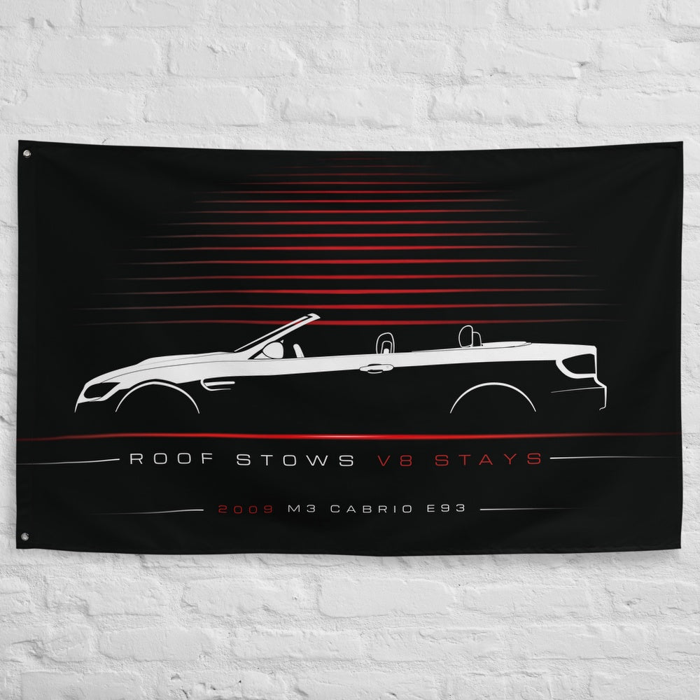 BMW M3 Cabrio E93 2009 car silhouette flag - White Brick Wall