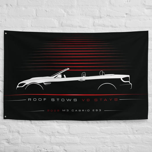 BMW M3 Cabrio E93 2009 car silhouette flag - White Brick Wall