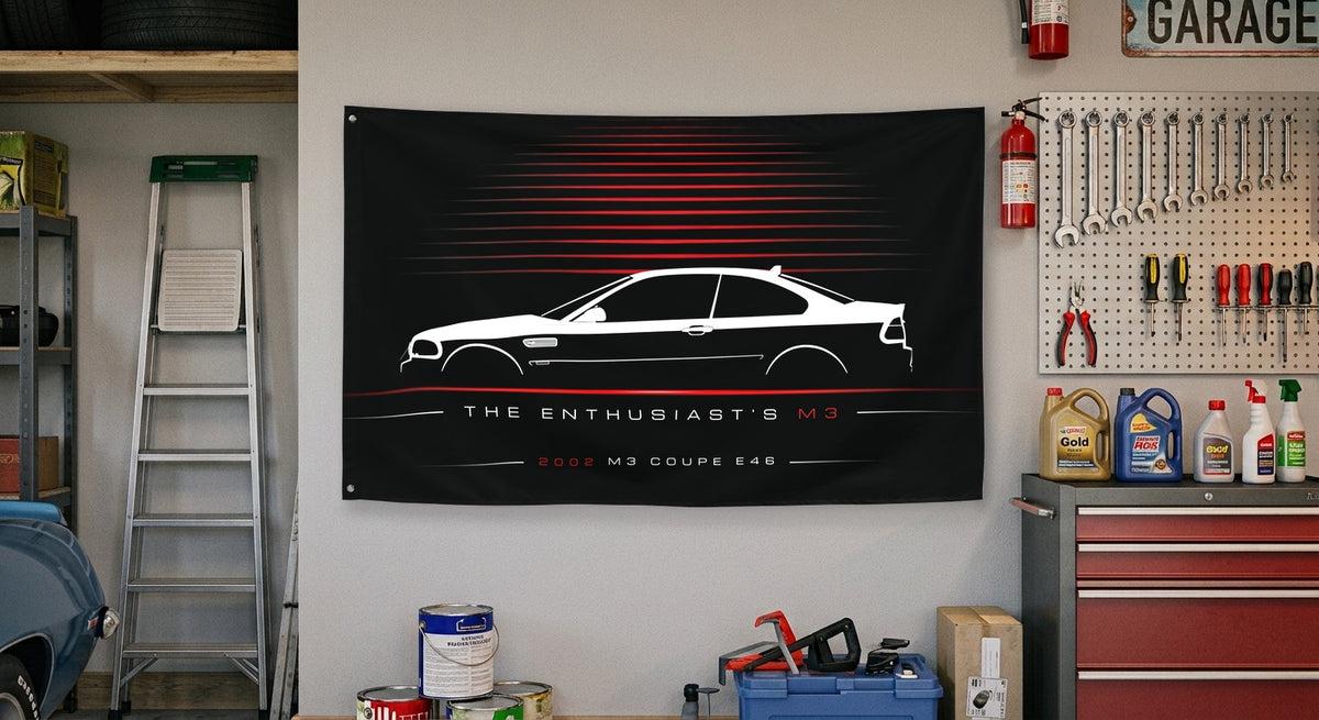 BMW M3 Coupe E46 2002 car silhouette flag - Garage Wall