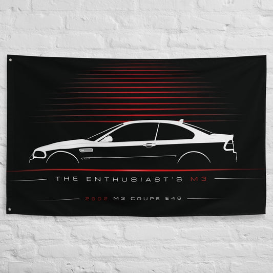 BMW M3 Coupe E46 2002 car silhouette flag - White Brick Wall