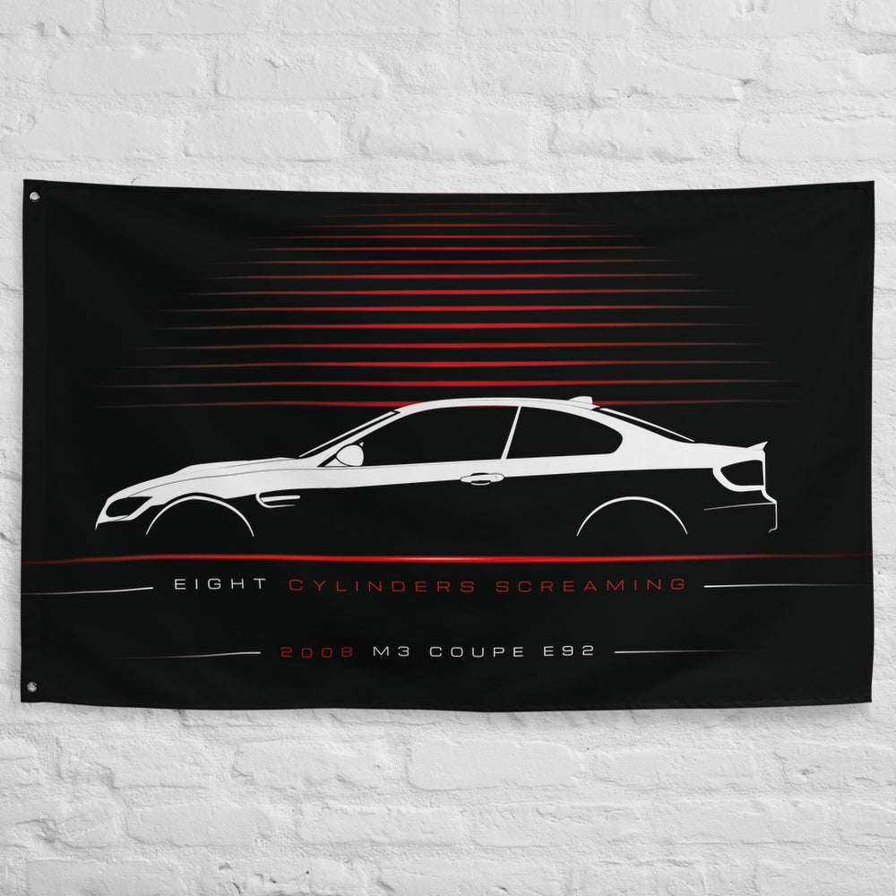 BMW M3 Coupe E92 2008 car silhouette flag - White Brick Wall