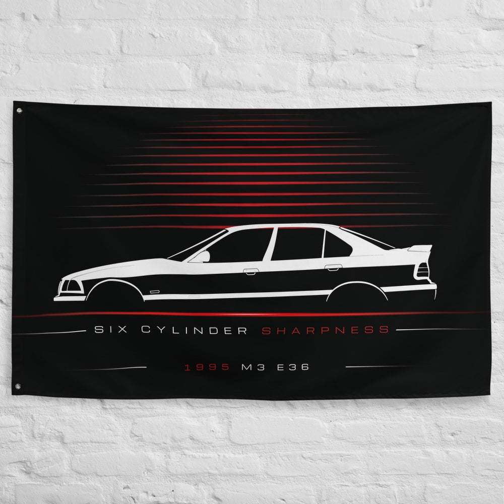 BMW M3 E36 1995 car silhouette flag - White Brick Wall