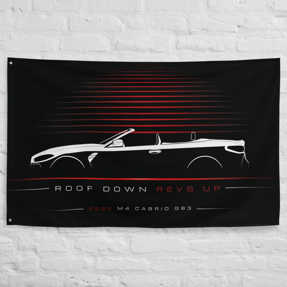 BMW M4 Cabrio G83 2022 car silhouette flag - White Brick Wall