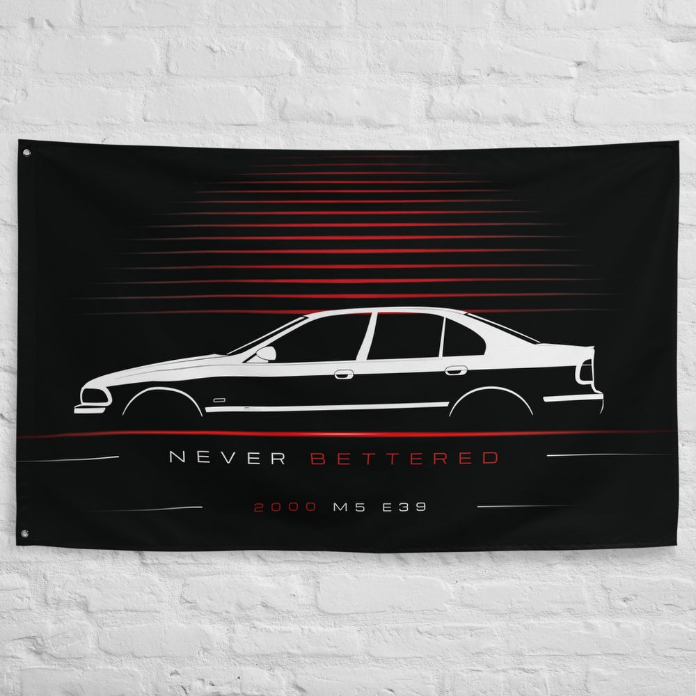 BMW M5 E39 2000 car silhouette flag - White Brick Wall