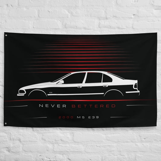 BMW M5 E39 2000 car silhouette flag - White Brick Wall