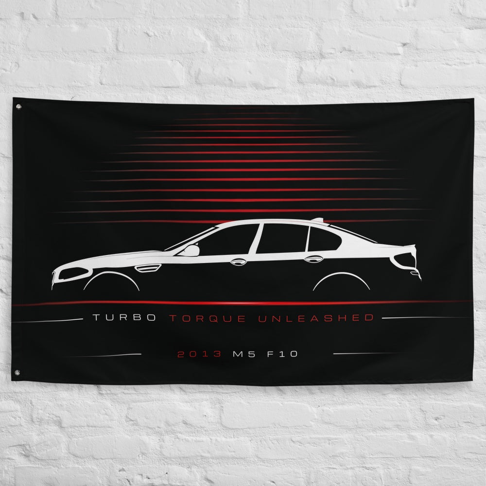 BMW M5 F10 2013 car silhouette flag - White Brick Wall