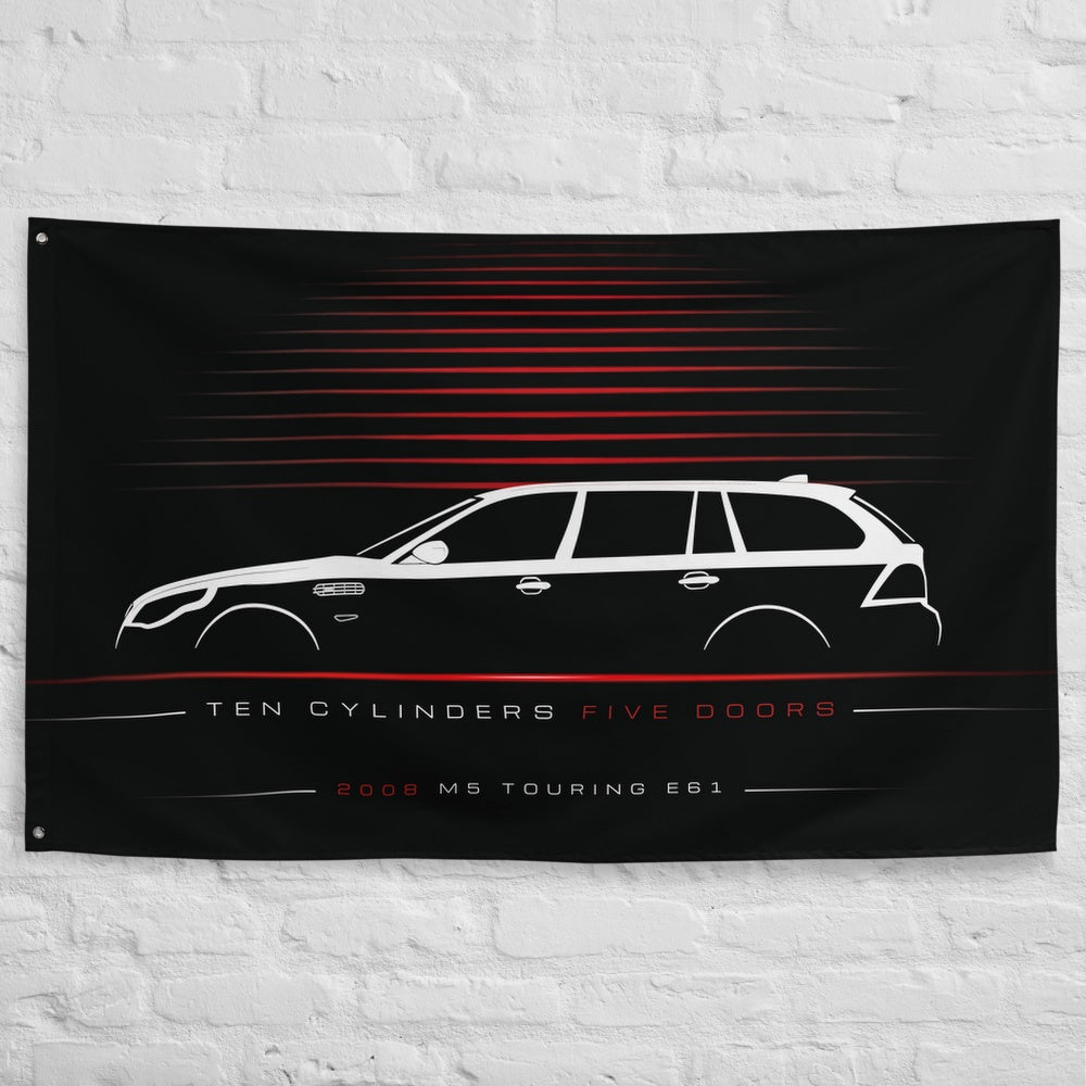 BMW M5 Touring E61 2008 car silhouette flag - White Brick Wall