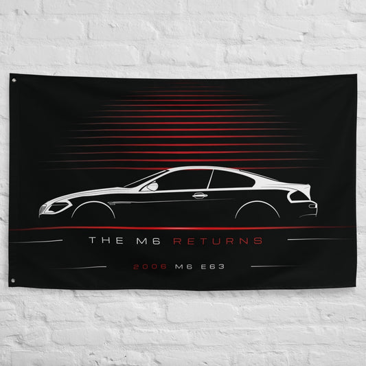 BMW M6 E63 2006 car silhouette flag - White Brick Wall