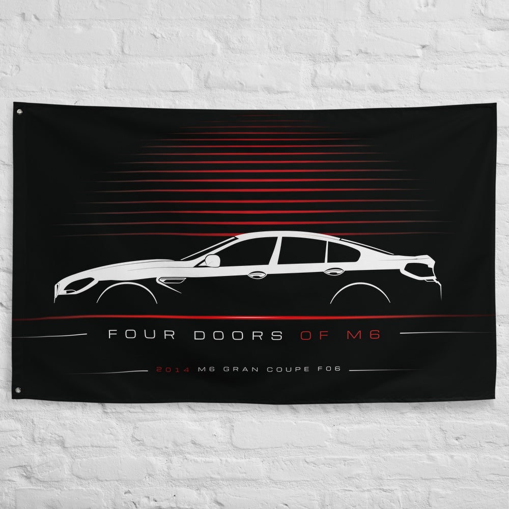 BMW M6 Gran Coupe F06 2014 car silhouette flag - White Brick Wall