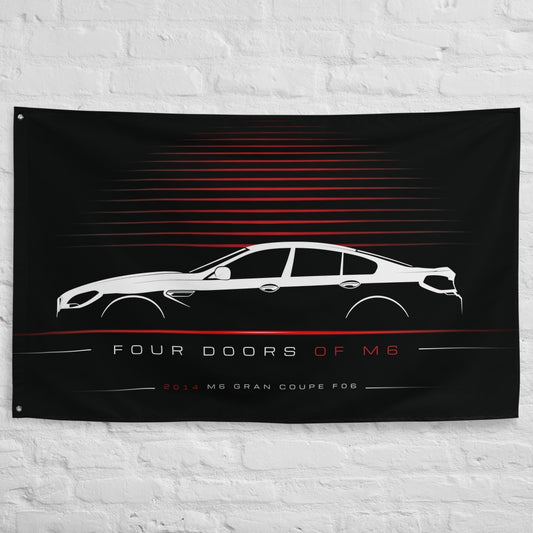 BMW M6 Gran Coupe F06 2014 car silhouette flag - White Brick Wall