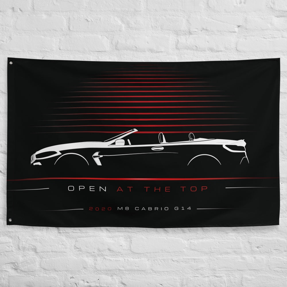 BMW M8 Cabrio G14 2020 car silhouette flag - White Brick Wall