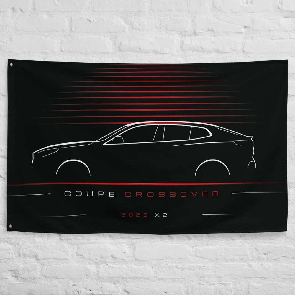 BMW X2 2023 car silhouette flag - White Brick Wall