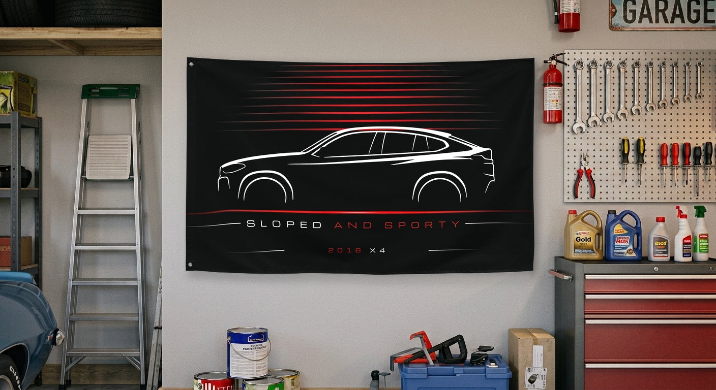 BMW X4 2018 car silhouette flag - Garage Wall