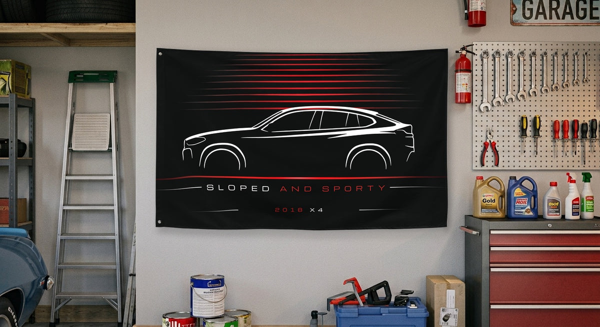 BMW X4 2018 car silhouette flag - Garage Wall