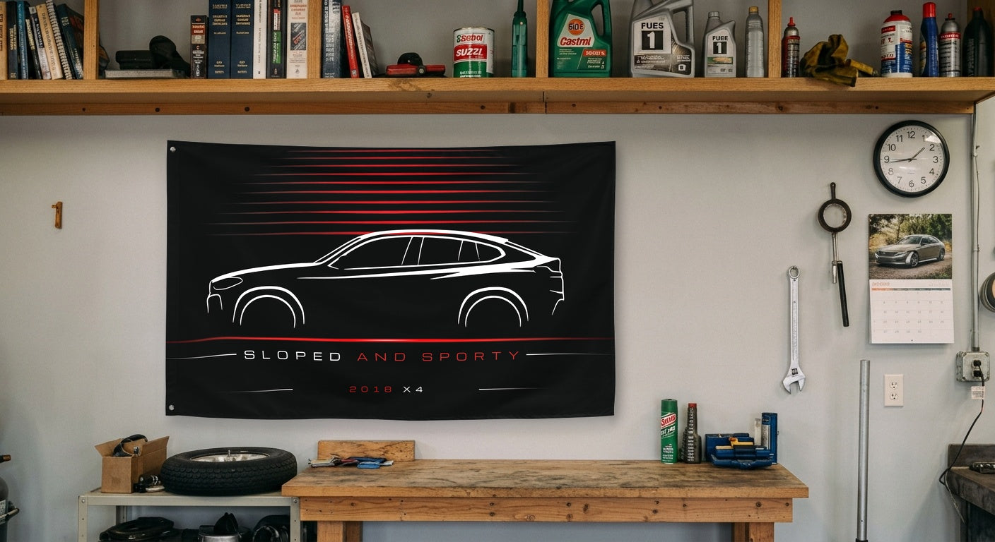 BMW X4 2018 car silhouette flag - Garage Workbench