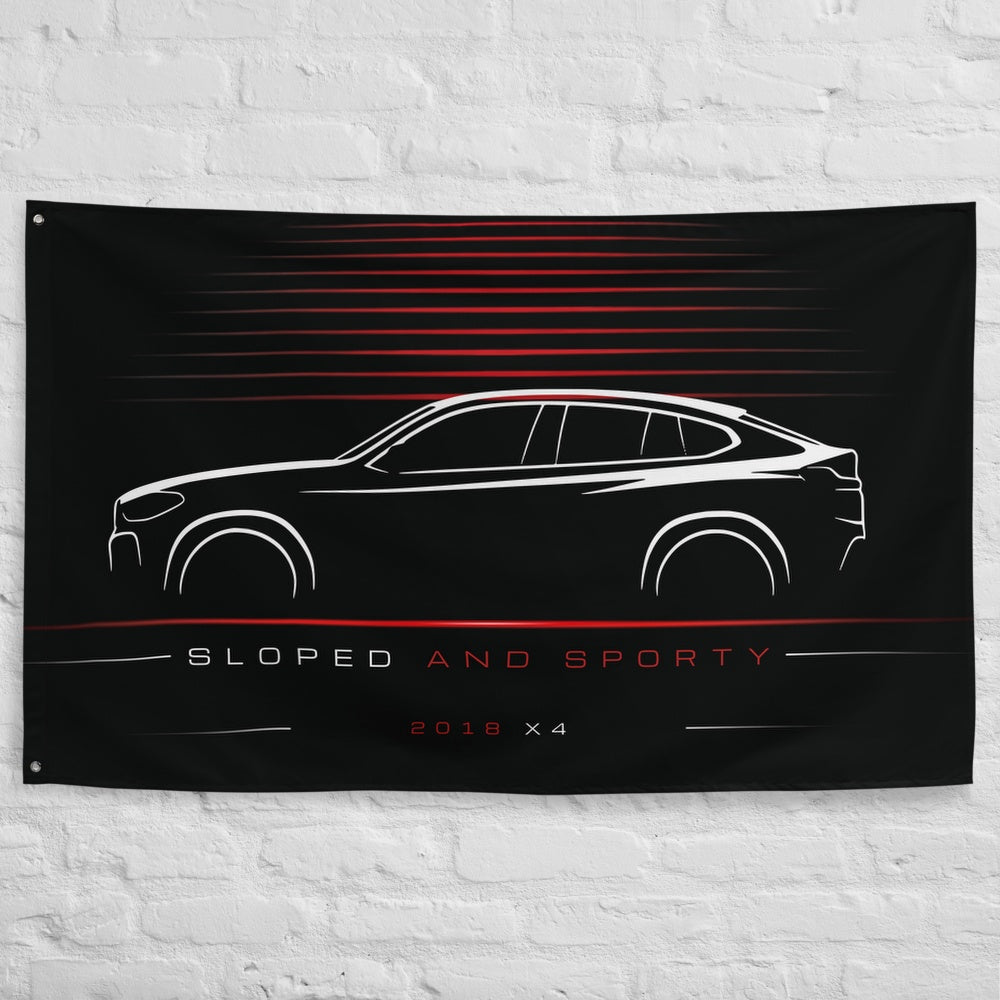 BMW X4 2018 car silhouette flag - White Brick Wall
