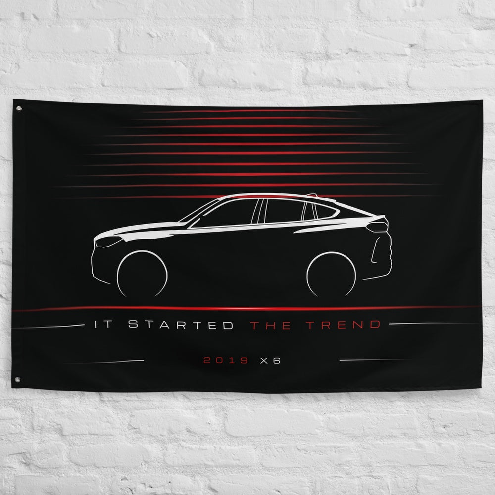 BMW X6 2019 car silhouette flag - White Brick Wall