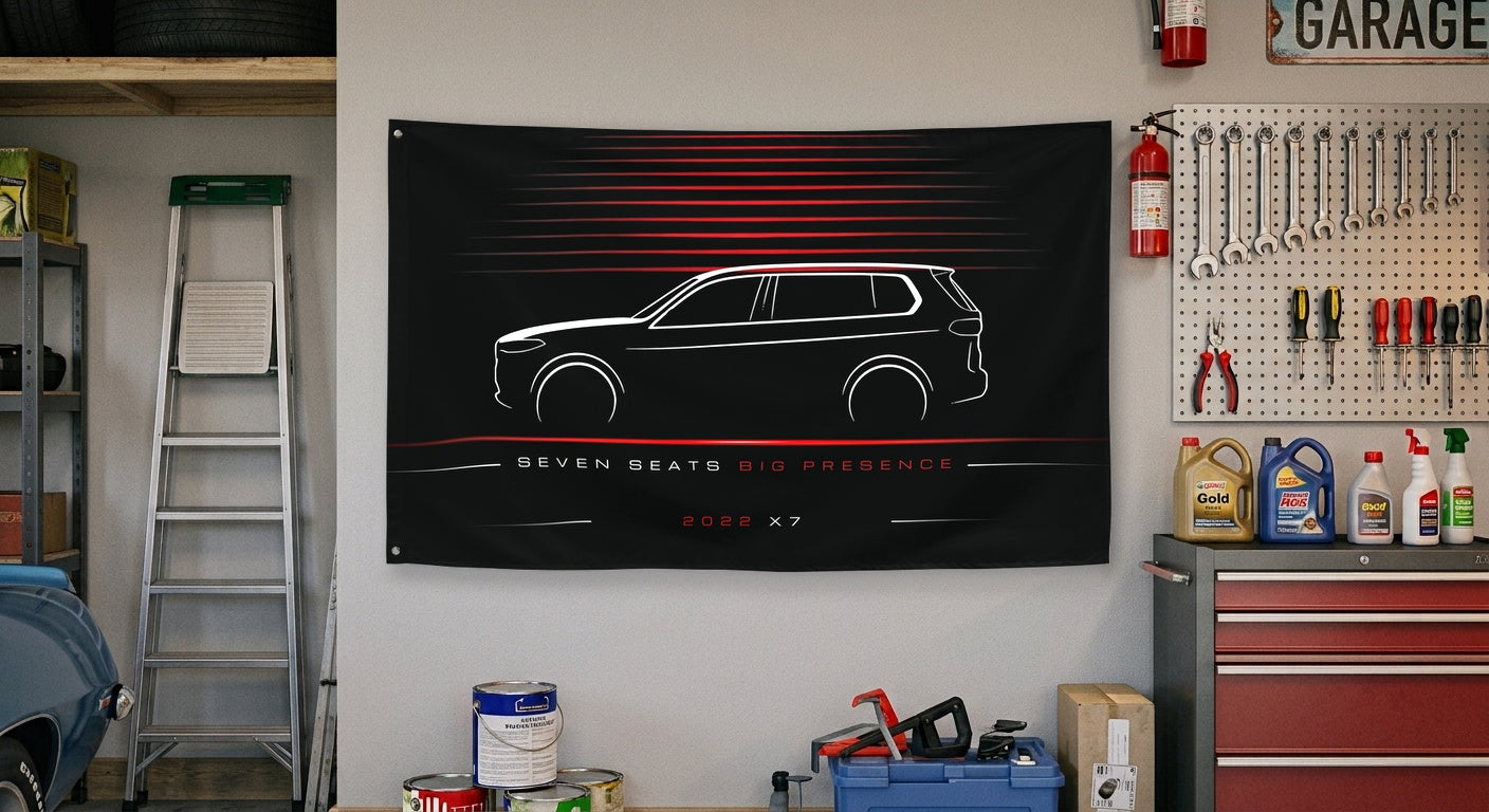 BMW X7 2022 car silhouette flag - Garage Wall