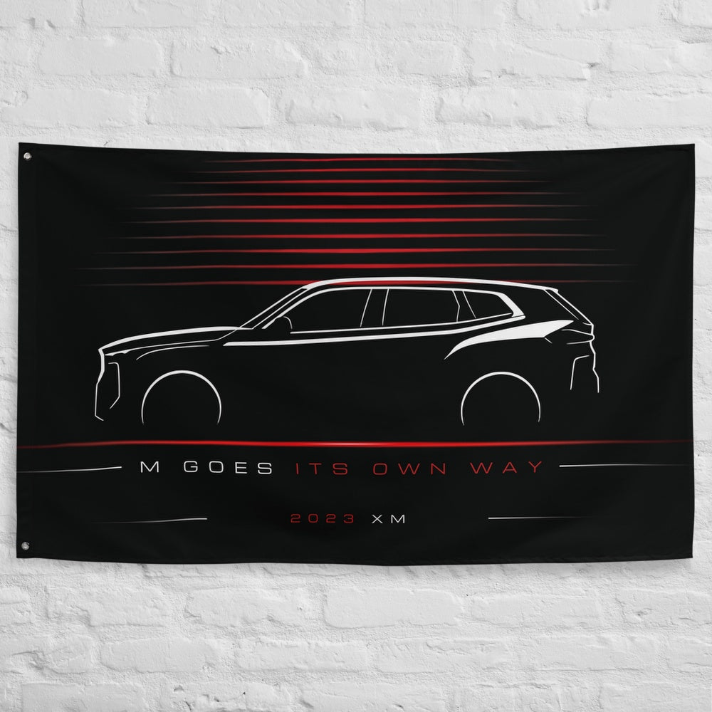 BMW XM 2023 car silhouette flag - White Brick Wall