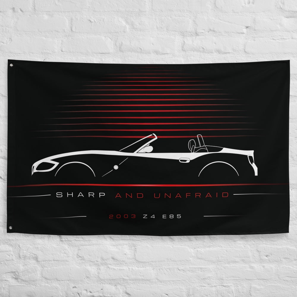 BMW Z4 E85 2003 car silhouette flag - White Brick Wall