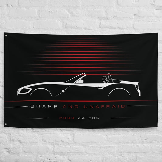 BMW Z4 E85 2003 car silhouette flag - White Brick Wall