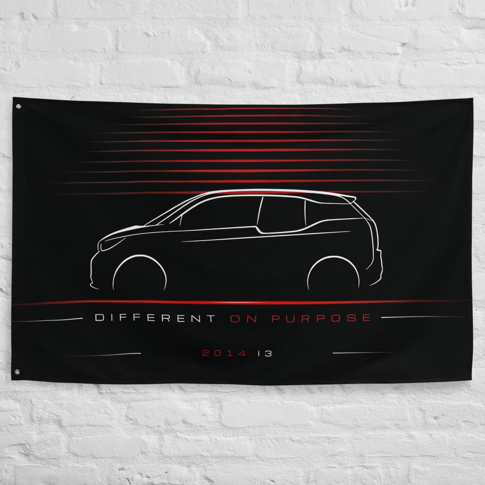 BMW i3 2014 car silhouette flag - White Brick Wall