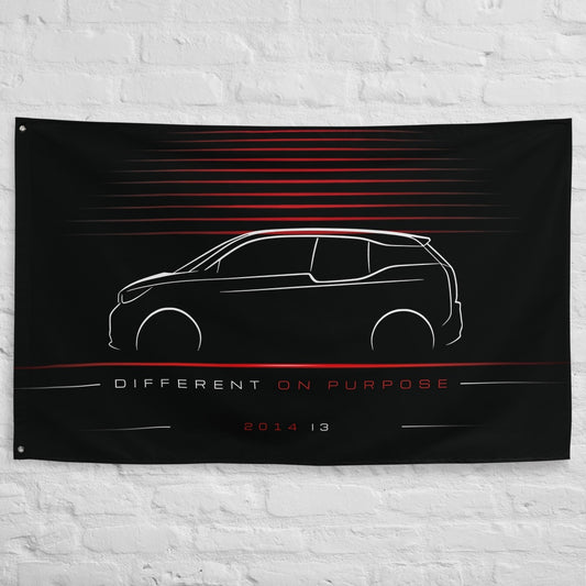 BMW i3 2014 car silhouette flag - White Brick Wall