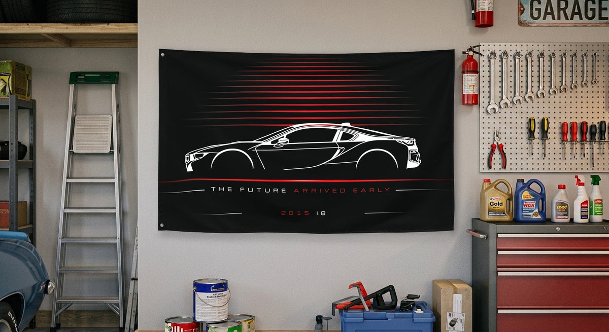 BMW i8 2015 car silhouette flag - Garage Wall
