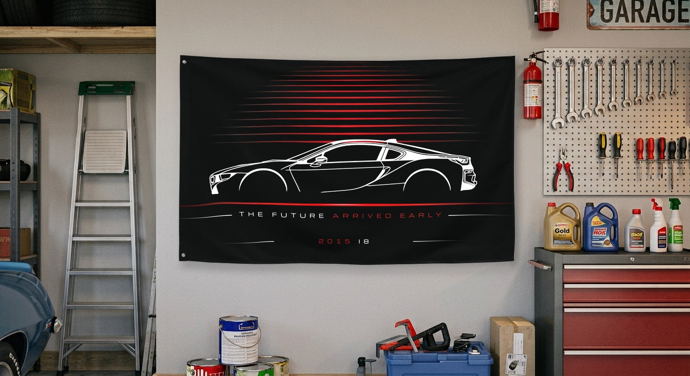 BMW i8 2015 car silhouette flag - Garage Wall