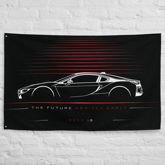 BMW i8 2015 car silhouette flag - White Brick Wall