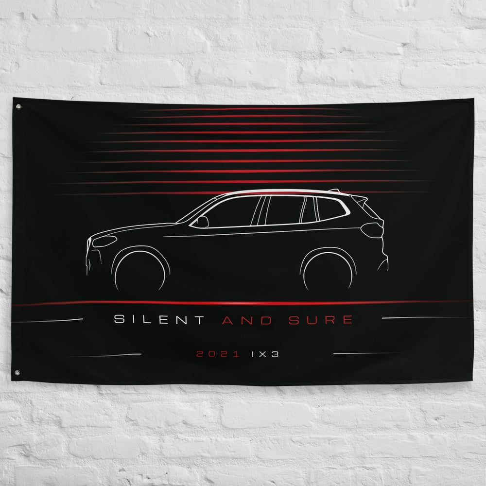 BMW iX3 2021 car silhouette flag - White Brick Wall