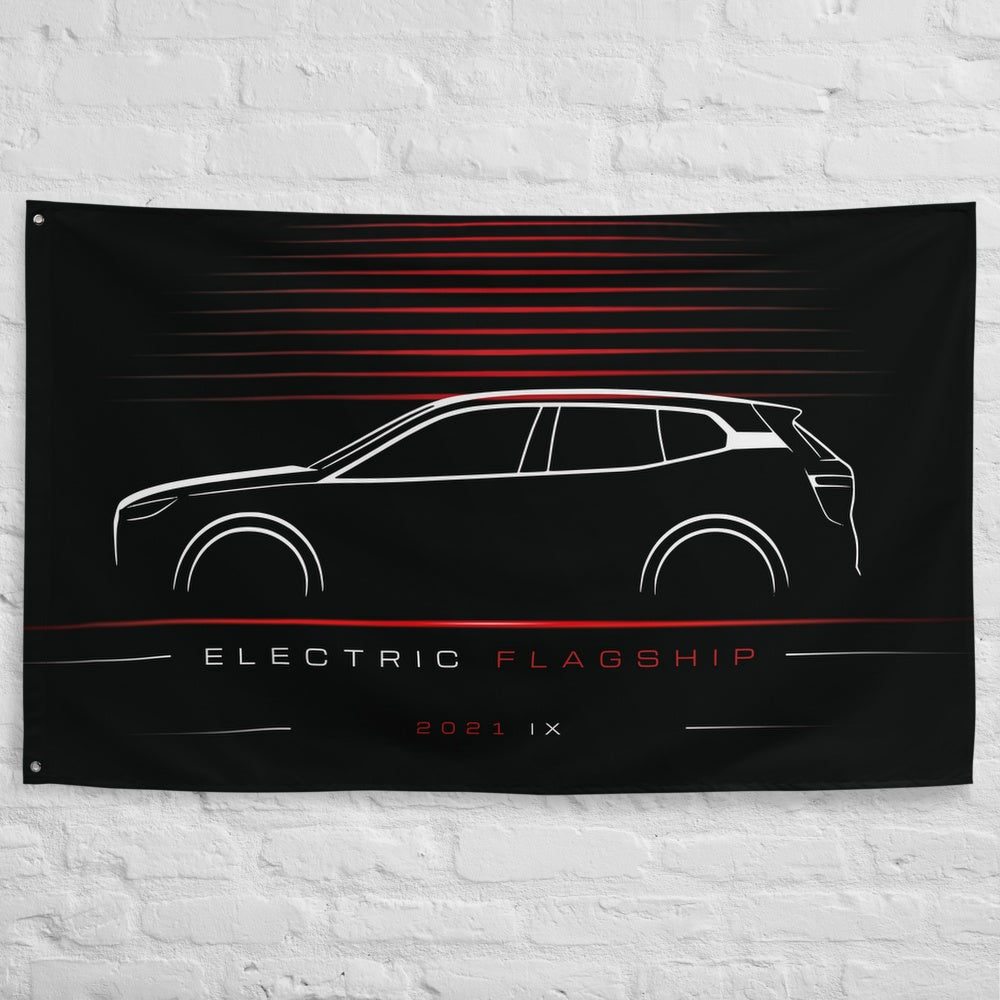 BMW iX 2021 car silhouette flag - White Brick Wall