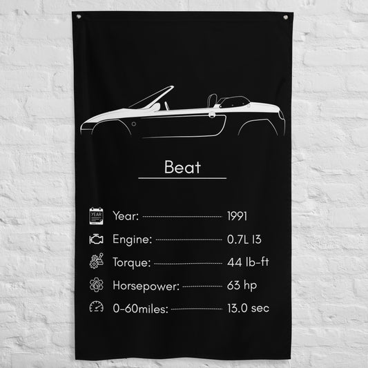 Honda Beat 1991 car silhouette spec flag - White Brick Wall