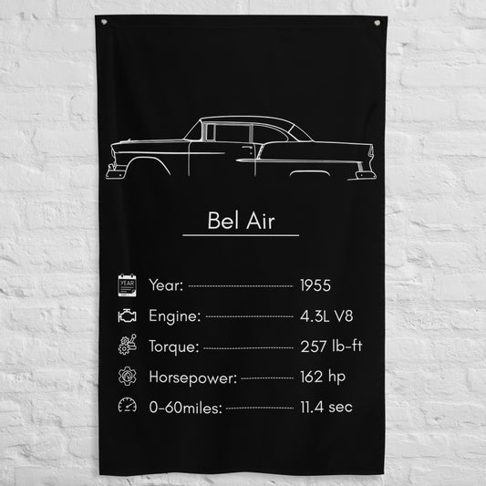 Chevrolet Bel Air 1955 car silhouette spec flag - White Brick Wall