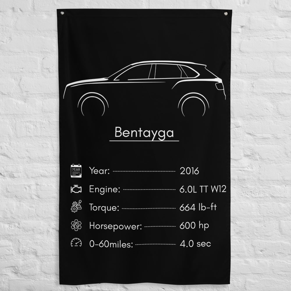 Bentley Bentayga 2016 car silhouette spec flag - White Brick Wall