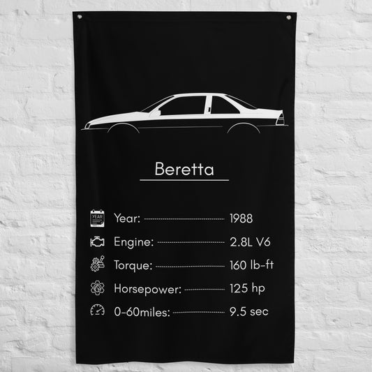 Chevrolet Beretta 1988 car silhouette spec flag - White Brick Wall