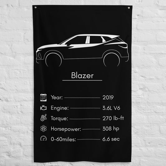 Chevrolet Blazer 2019 car silhouette spec flag - White Brick Wall