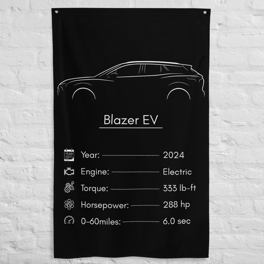 Chevrolet Blazer EV 2024 car silhouette spec flag - White Brick Wall