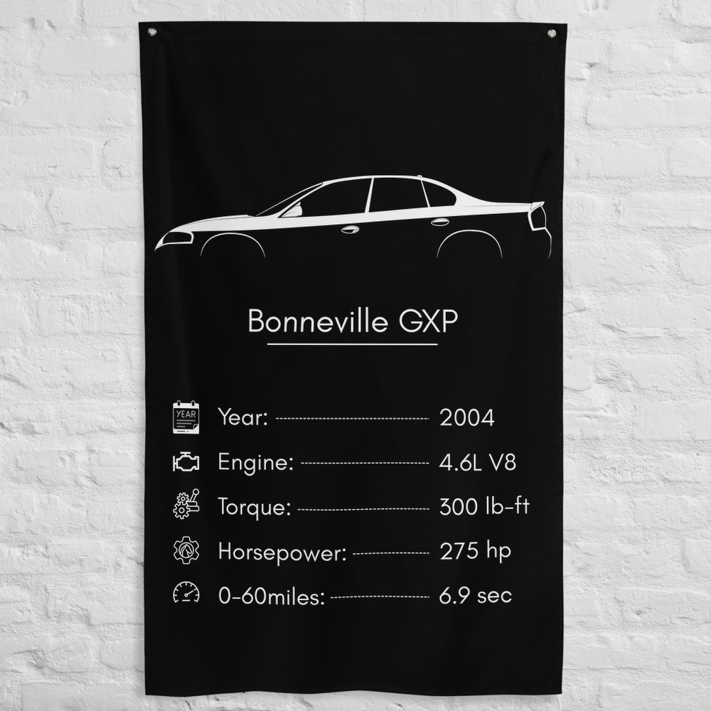 Pontiac Bonneville GXP 2004 car silhouette spec flag - White Brick Wall