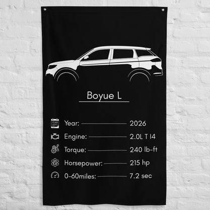Geely Boyue L 2026 car silhouette spec flag - White Brick Wall