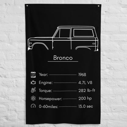 Ford Bronco 1968 car silhouette spec flag - White Brick Wall