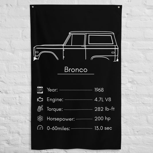 Ford Bronco 1968 car silhouette spec flag - White Brick Wall