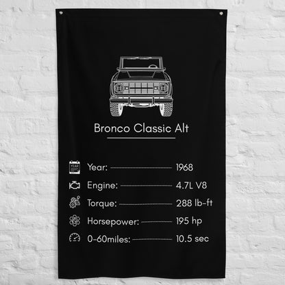 Ford Bronco Classic 1968 (Design 2) car silhouette spec flag - White Brick Wall