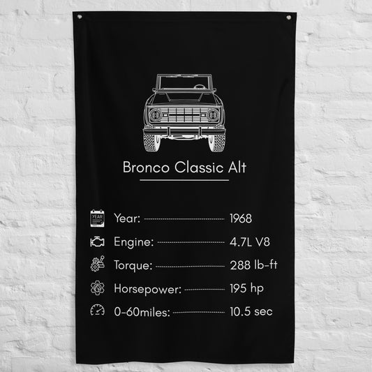 Ford Bronco Classic 1968 (Design 2) car silhouette spec flag - White Brick Wall
