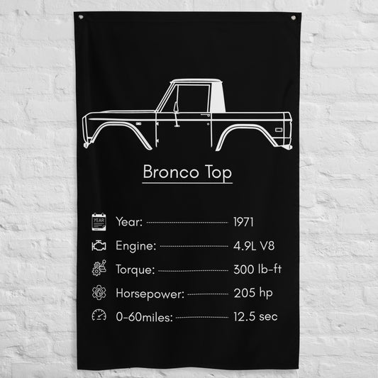 Ford Bronco Top 1971 car silhouette spec flag - White Brick Wall