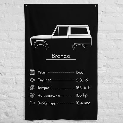 Ford Bronco 1966 car silhouette spec flag - White Brick Wall