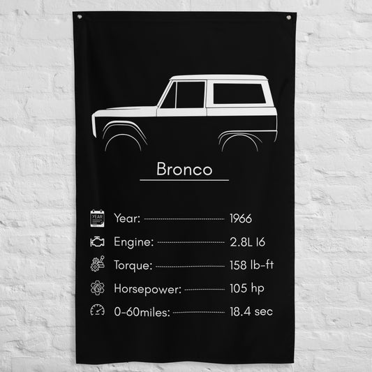 Ford Bronco 1966 car silhouette spec flag - White Brick Wall
